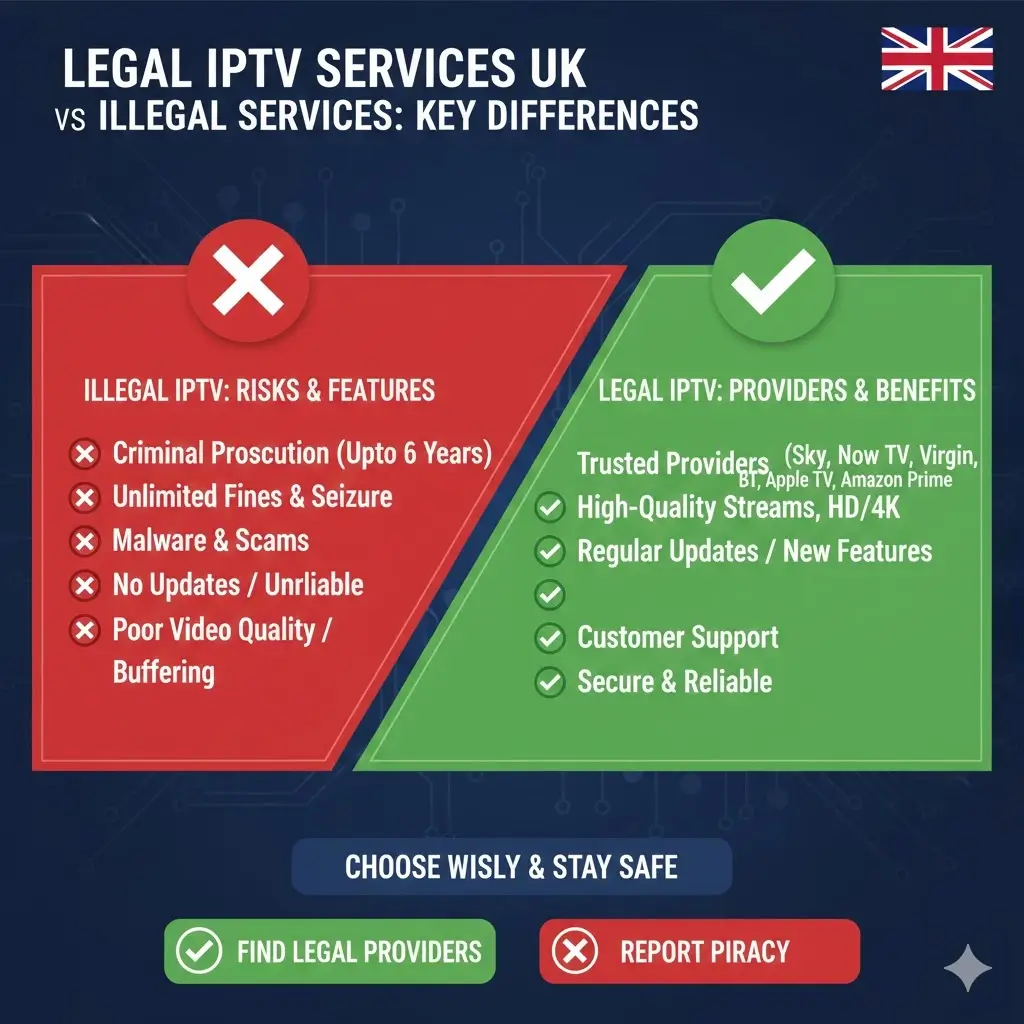 Is IPTV Legal in UK? Complete 2026 Law Update 1 Legal IPTV Services UK vs Illegal Services Key Differences 1